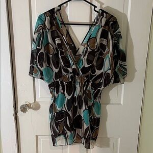 Speechless Women's Teal and Brown Printed Blouse